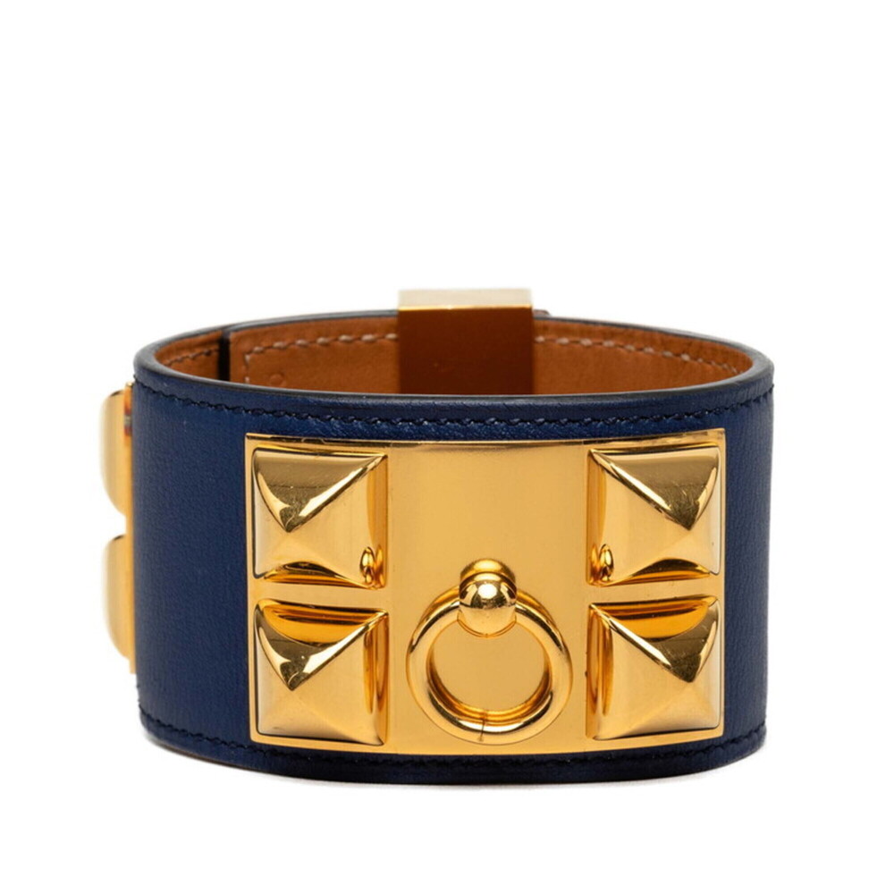 HERMES Blue Leather Charm Bracelet